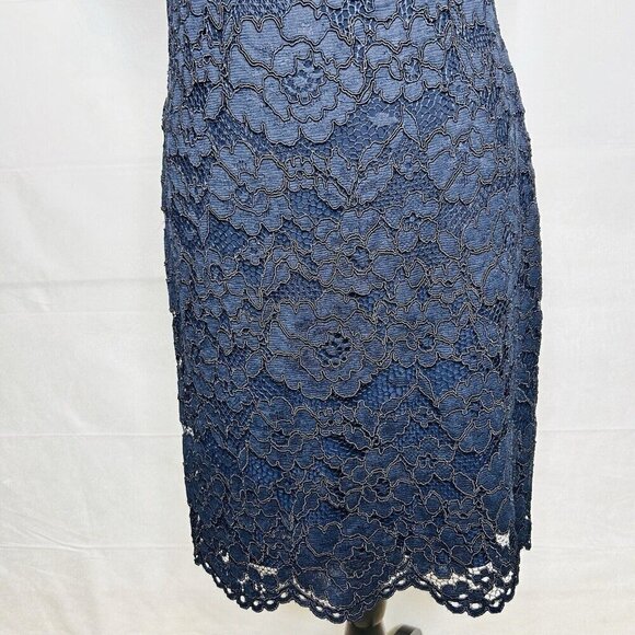 Lauren Ralph Lauren Scalloped Hem Lace Overlay Navy Blue Dress Size 10 - Picture 3 of 11